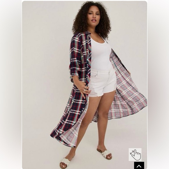 Maxi Kimono - Challis Plaid Red & Blue Duster - Picture 3 of 8